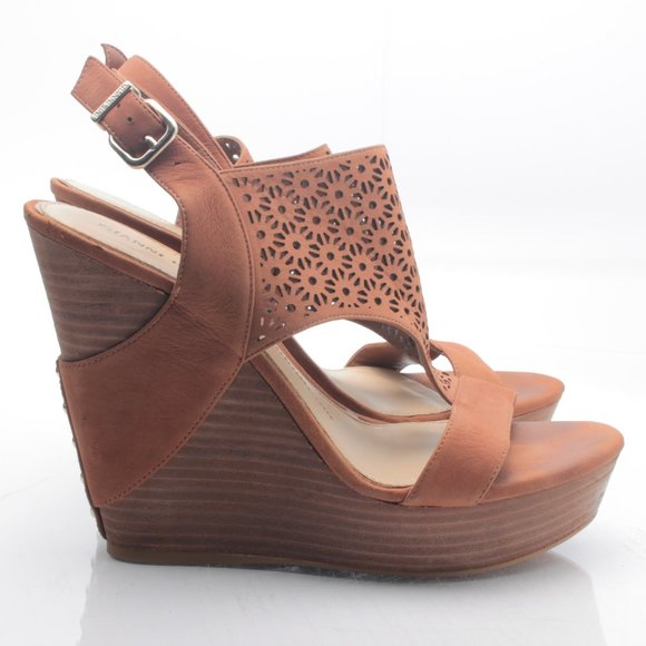 Gianni Bini Platform Wedge Leather Sandal Women10M Brown - Picture 9 of 16
